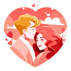 Isolated vector illustration in flat style in peach colors ffor Valentine's Day or Women's Day, young couple in love