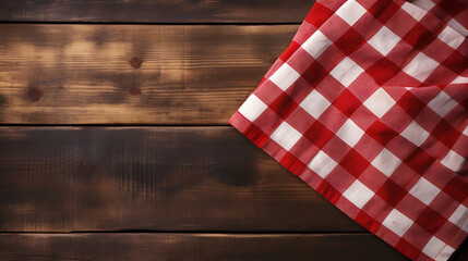 Fototapeta na wymiar Checkered napkin on wooden background. Generative Ai