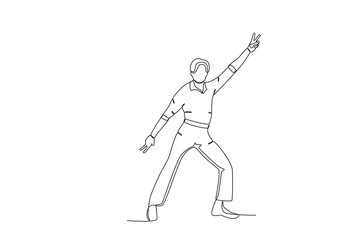 Obraz premium Single continuous line drawing of A man wearing retro clothes from the 70_s. that 70 year style. Minimalism concept one line draw graphic design vector illustration. 