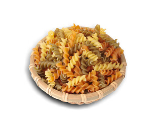 dry macaroni in basket isolated on white background. This has clipping path.