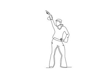 Single continuous line drawing of A man wearing retro clothes from the 70_s. that 70 year style. Minimalism concept one line draw graphic design vector illustration.
