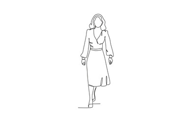 Single continuous line drawing of A woman wearing retro clothes from the 70_s. that 70 year style. Minimalism concept one line draw graphic design vector illustration.
