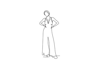 Single continuous line drawing of A man wearing retro clothes from the 70_s. that 70 year style. Minimalism concept one line draw graphic design vector illustration.
