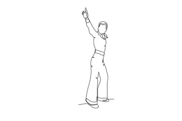 Single continuous line drawing of A man wearing retro clothes from the 70_s. that 70 year style. Minimalism concept one line draw graphic design vector illustration.
