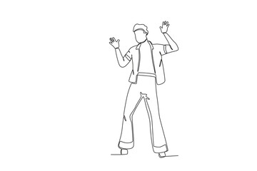 Single continuous line drawing of A man wearing retro clothes from the 70_s. that 70 year style. Minimalism concept one line draw graphic design vector illustration.