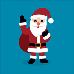 Santa with gift bags. Christmas day. Blue background. Vector,for design,cartoon