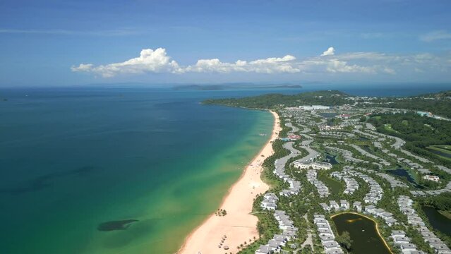 Coast of tourist resorts on the tropical island of Phu Quoc in Vietnam.