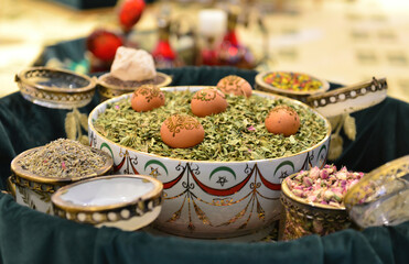 Diversity of traditional Moroccan cosmetic hamam herbs.