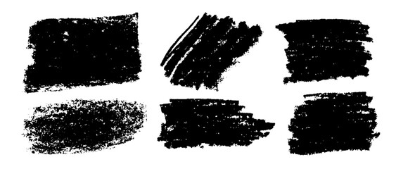 Set de formas grunge. Trazos vectorizados de ceras negras. Set de trazos de manchas con cera, trazos reales hechos a mano con formas variadas - obrazy, fototapety, plakaty