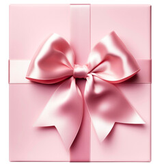 Fototapeta premium pink gift box with ribbon bow on a transparent background and a top view