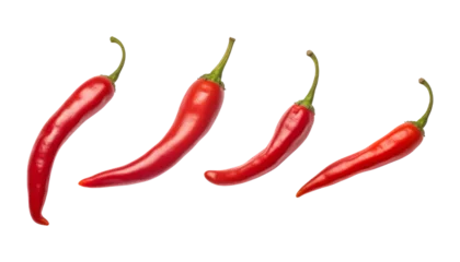 Fotobehang red hot chili peppers isolated on transparent background cutout © Papugrat