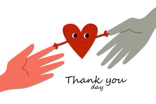 International Thank You Day card banner.People say thank you to each other.Funny vector doodle flat illustration.