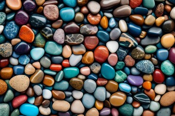 Fototapeta na wymiar Trendy colorful small sea stone pebble background - AI Generative