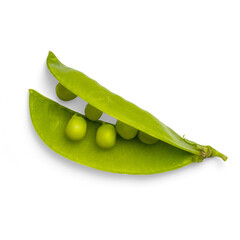 Fresh green peas in their pod with transparent background and shadow