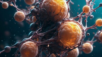 microscope électronique et recherche sur la cellulose biologique - une image détaillée de la structure moléculaire qui compose les parois cellulaires végétales. - obrazy, fototapety, plakaty