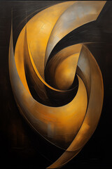 Abstract shape in black and gold. Generative AI oil painting.