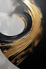 Abstract shape in black and gold. Generative AI oil painting.
