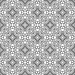 
Black lines on white background.
Wallpaper with figures from lines. Abstract patterns. Black  pattern for web page, textures, card, poster, fabric, textile. Monochrome design. 