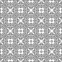 
Black lines on white background.
Wallpaper with figures from lines. Abstract patterns. Black  pattern for web page, textures, card, poster, fabric, textile. Monochrome design. 