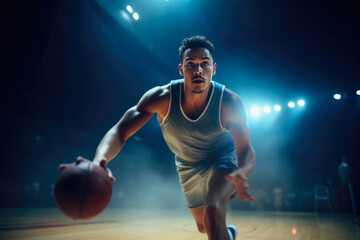 Professional Basketball Player Dribbling Action