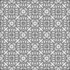 
Black lines on white background.
Wallpaper with figures from lines. Abstract patterns. Black  pattern for web page, textures, card, poster, fabric, textile. Monochrome design. 