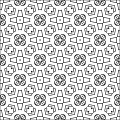 
Black lines on white background.
Wallpaper with figures from lines. Abstract patterns. Black  pattern for web page, textures, card, poster, fabric, textile. Monochrome design. 