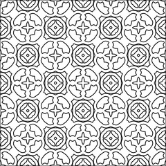 Black lines on white background.
Wallpaper with figures from lines. Abstract patterns. Black  pattern for web page, textures, card, poster, fabric, textile. Monochrome design. 