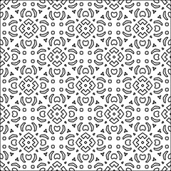 Black lines on white background.
Wallpaper with figures from lines. Abstract patterns. Black  pattern for web page, textures, card, poster, fabric, textile. Monochrome design. 