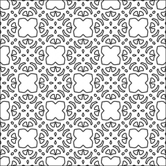 Black lines on white background.
Wallpaper with figures from lines. Abstract patterns. Black  pattern for web page, textures, card, poster, fabric, textile. Monochrome design. 