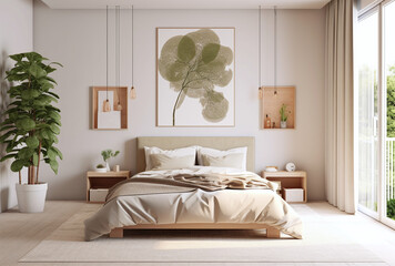 Scandinavian interior design of modern bedroom with a frame