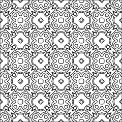 Black lines on white background.
Wallpaper with figures from lines. Abstract patterns. Black  pattern for web page, textures, card, poster, fabric, textile. Monochrome design. 