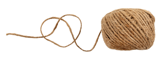 A ball of scourge rope on a white background. Thread isolate. Jute rope