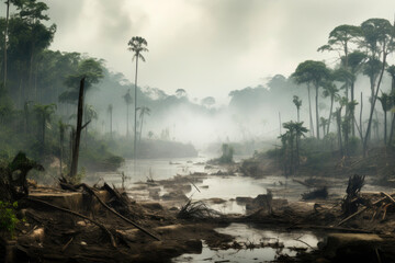 Nature's Loss: Devastated Rainforest Scene