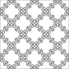 Black lines on white background.
Wallpaper with figures from lines. Abstract wallpaper. Black  pattern for web page, textures, card, poster, fabric, textile. Monochrome design. 