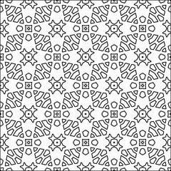 Black lines on white background.
Wallpaper with figures from lines. Abstract wallpaper. Black  pattern for web page, textures, card, poster, fabric, textile. Monochrome design. 