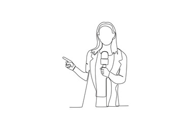 A continuous one-line image of a TV news anchor. The news anchor broadcasts the news with the reporter live on screen. with the News anchor is reading the news. News anchor reading the news in the fie