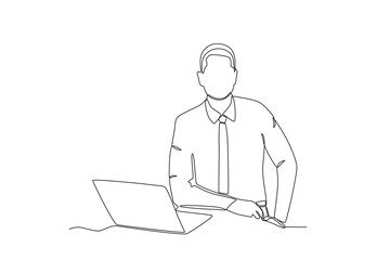 Fototapeta na wymiar Continuous one line drawing TV news anchorman. News anchor broadcasting the news with a reporter live on screen. Journalist or reporter holding microphone. Single line draw design vector illustration.
