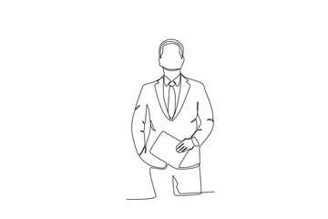 Obraz premium Continuous one line drawing TV news anchorman. News anchor broadcasting the news with a reporter live on screen. Journalist or reporter holding microphone. Single line draw design vector illustration.