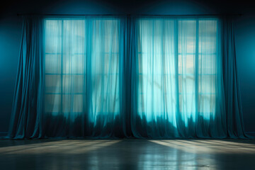 Serenity Through Backlit Blue Curtains