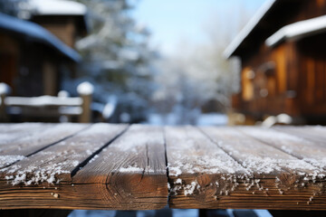 Frosty Elegance: Snowfall on White Wooden Planks