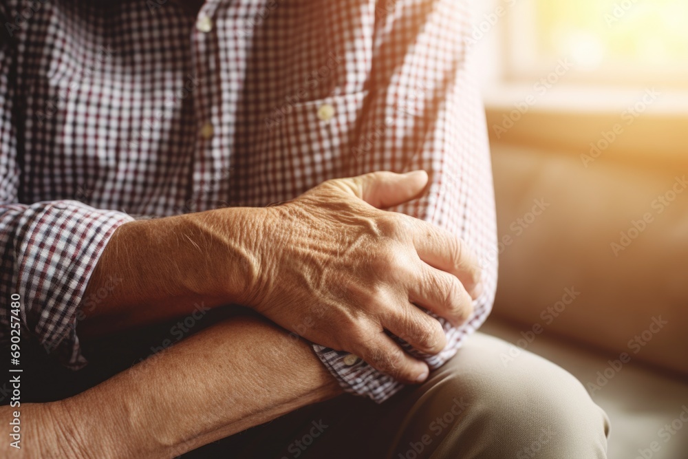 Poster A close-up photograph showcasing a person's hands. This image captures the intricate details and gestures of the hands. Ideal for conveying emotions, teamwork, unity, and connection.
