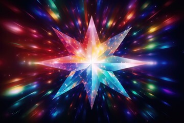 A vibrant star burst of colors against a dark backdrop. Suitable for adding a pop of color and energy to various designs and projects - obrazy, fototapety, plakaty