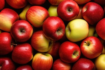 A large pile of red and yellow apples. Can be used for healthy eating or autumn-themed designs