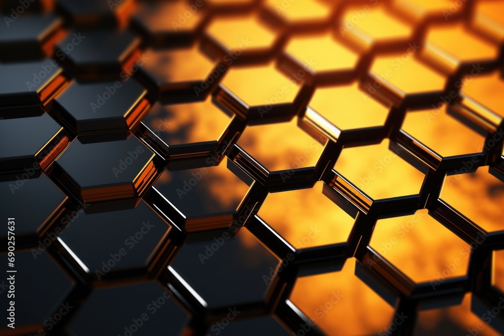 Aufkleber A close-up view of a bunch of black and gold hexagons. Suitable for various design projects