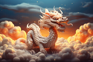 Fototapeta na wymiar Cute cartoon Chinese dragon, happy lunar new year 2024 background