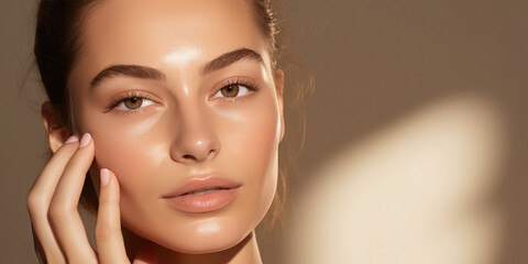 Radiant skin with a soft glow on a serene woman.