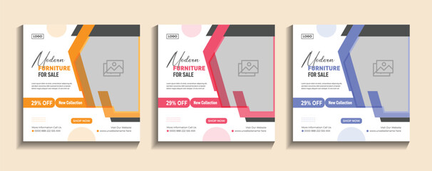 Modern furniture social media post design for sale, and web banner template to Instagram post.