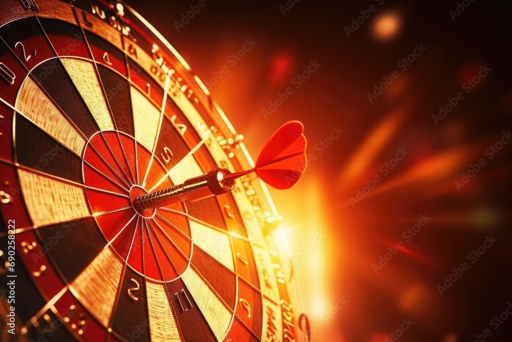 Aufkleber a dart hitting the center of a dartboard. suitable for illustrating precision, accuracy, and hitting
