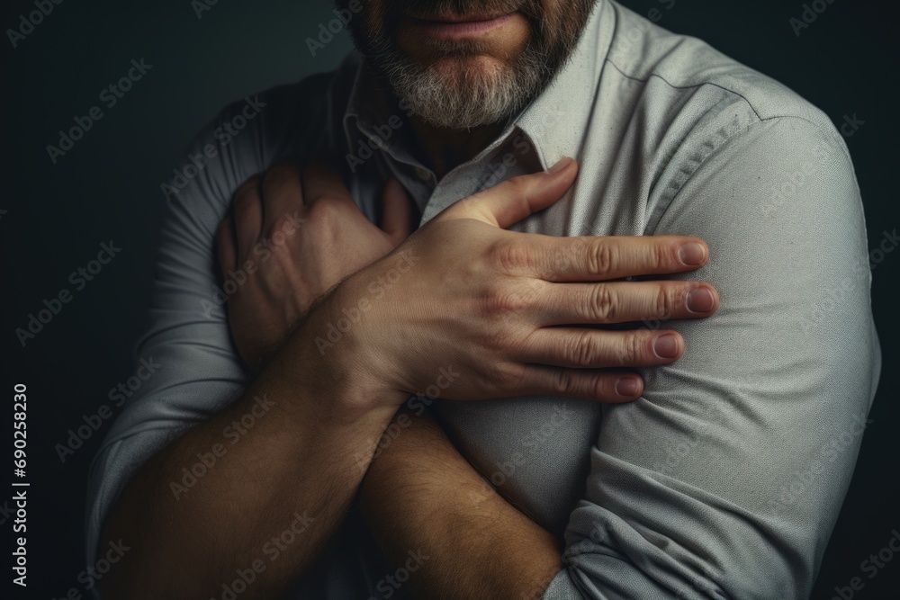 Poster a picture of a man with a beard wearing a white shirt. this versatile image can be used in various c