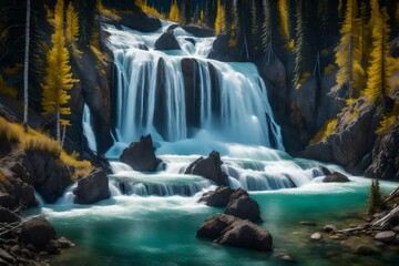 A beautiful waterfall in a serene valley - AI Generative